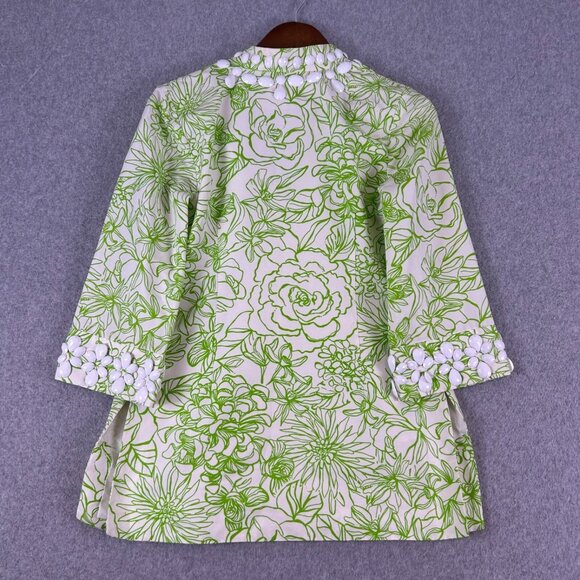 Lilly Pulitzer Tunic Womens 2 White Green Silk Blend Floral Beaded Tropical Boho - Picture 12 of 12